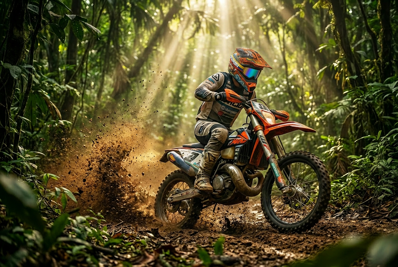 BURST Alpha helmet on an enduro rider in the Ecuadorian jungle